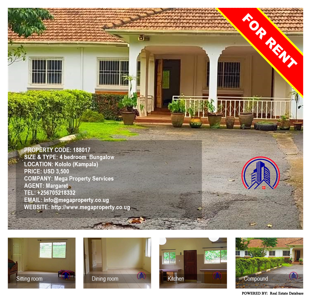 4 bedroom Bungalow  for rent in Kololo Kampala Uganda, code: 188017