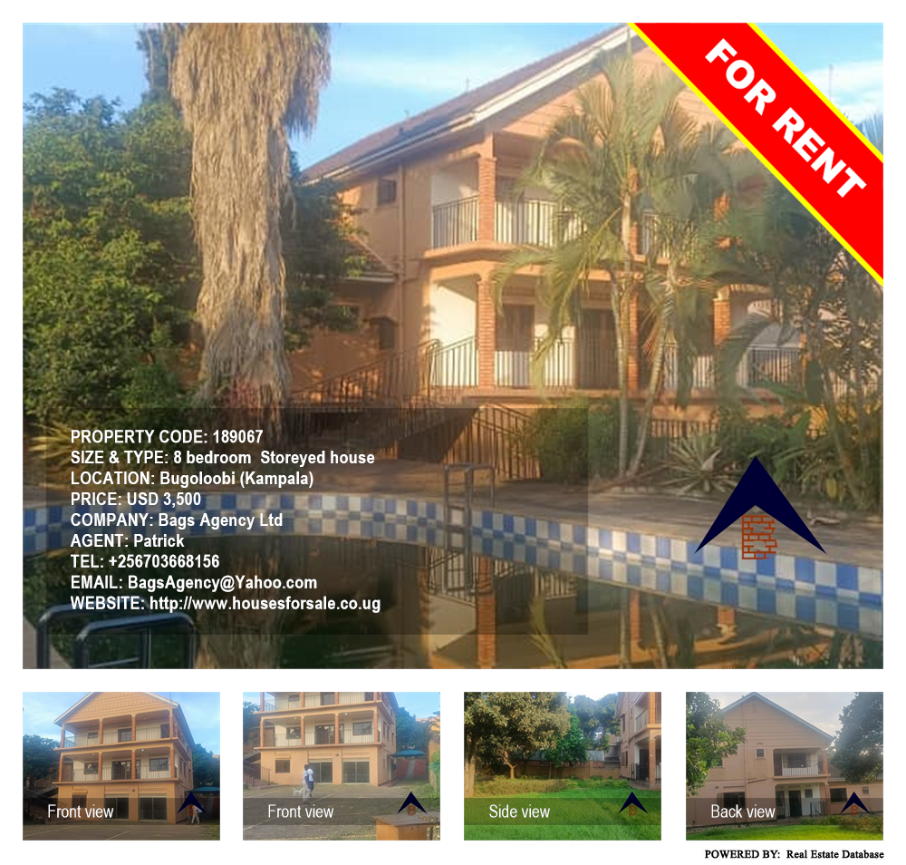 8 bedroom Storeyed house  for rent in Bugoloobi Kampala Uganda, code: 189067