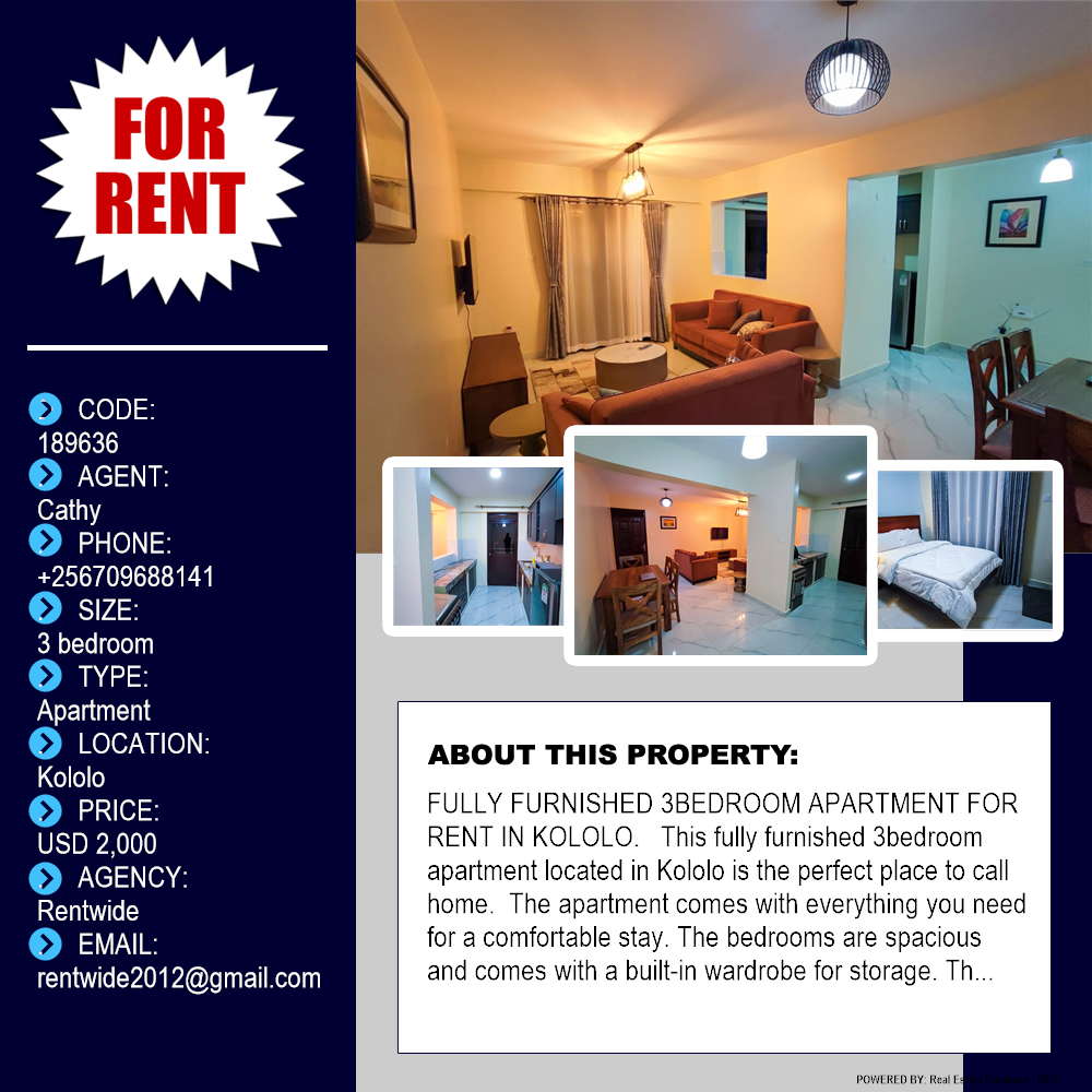 3 bedroom Apartment  for rent in Kololo Kampala Uganda, code: 189636