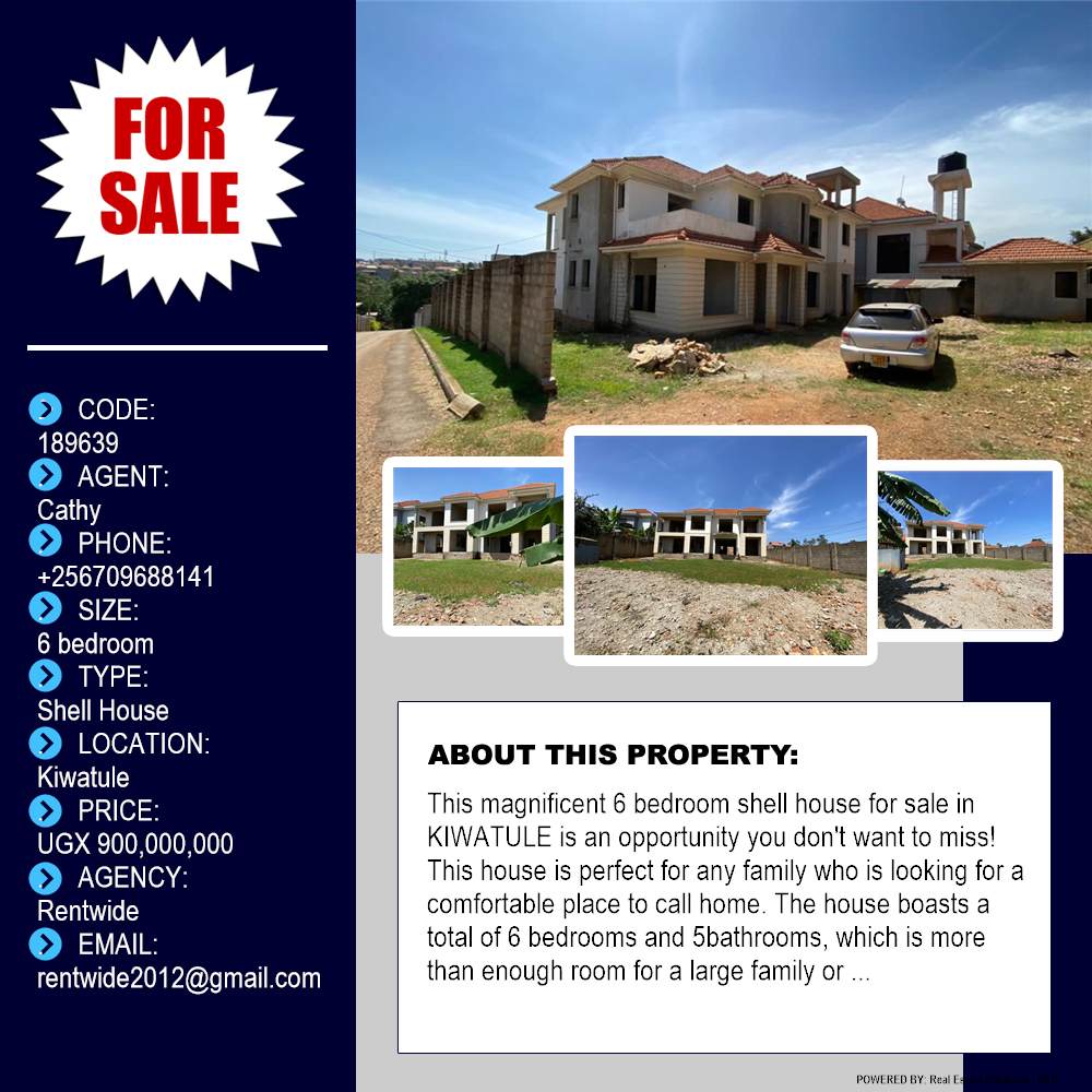 6 bedroom Shell House  for sale in Kiwaatule Kampala Uganda, code: 189639