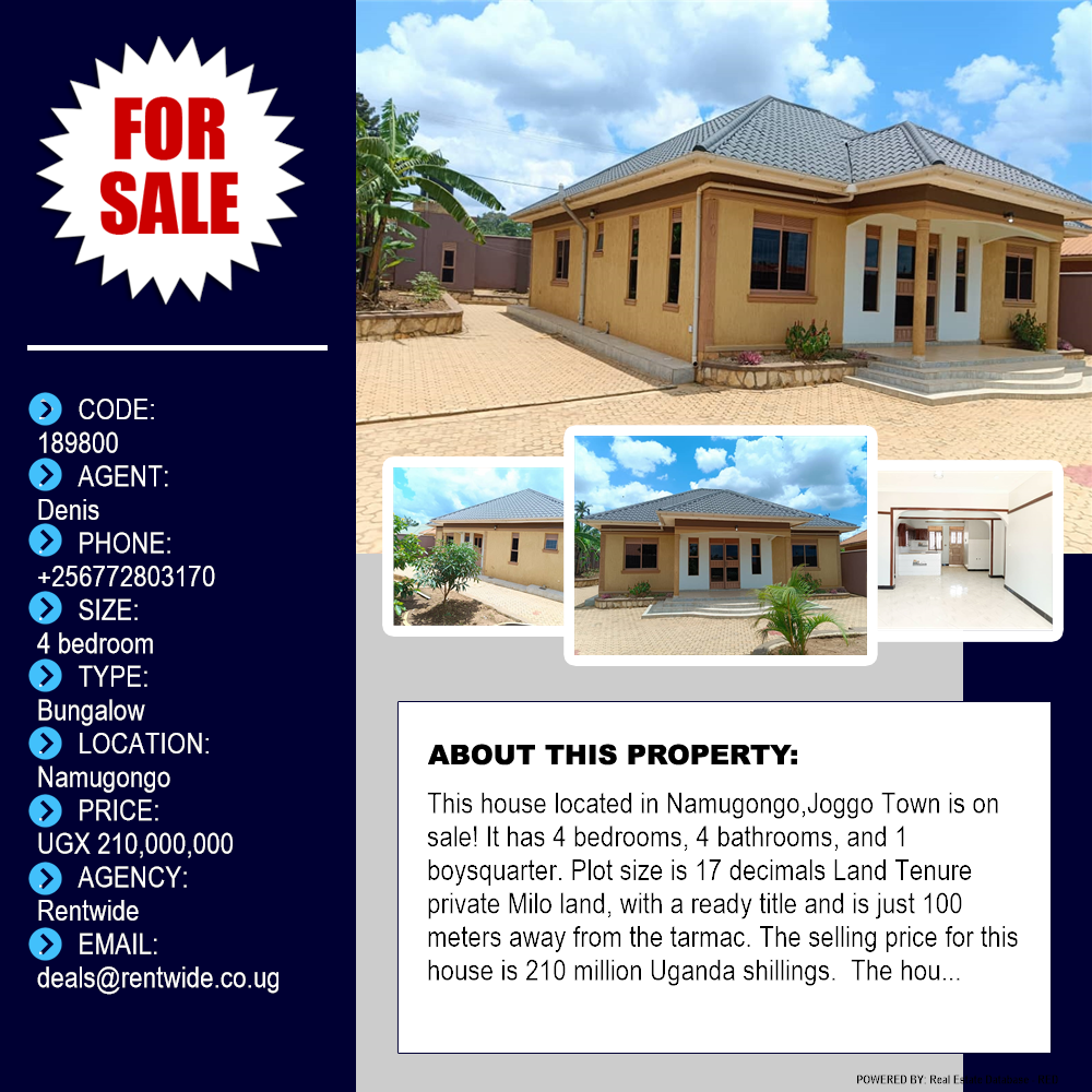 4 bedroom Bungalow  for sale in Namugongo Wakiso Uganda, code: 189800