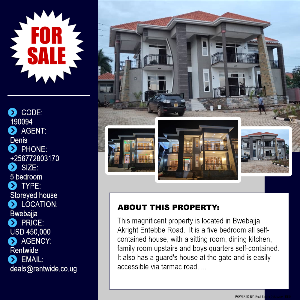 5 bedroom Storeyed house  for sale in Bwebajja Wakiso Uganda, code: 190094