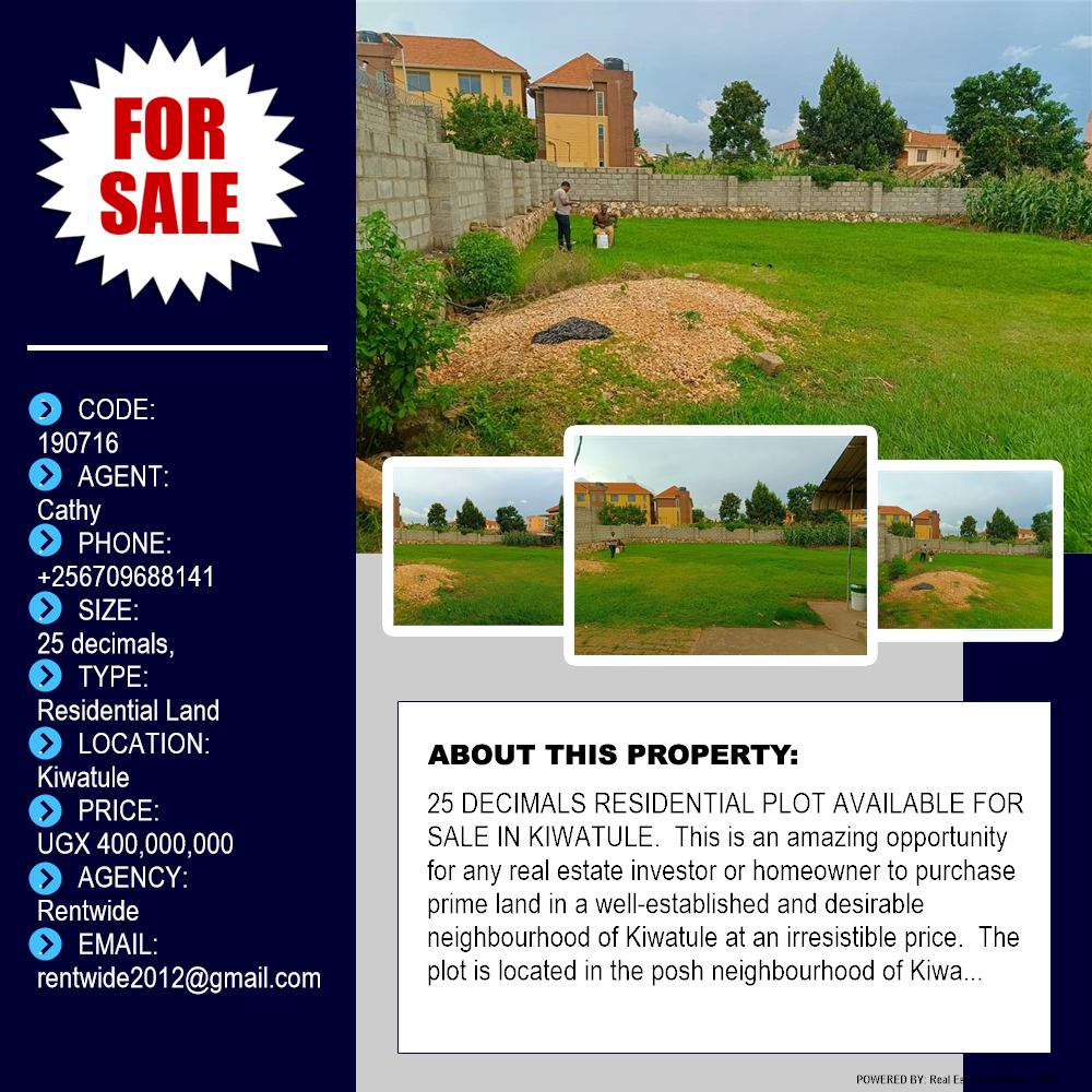 Residential Land  for sale in Kiwaatule Kampala Uganda, code: 190716