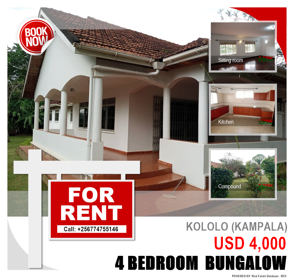 4 bedroom Bungalow  for rent in Kololo Kampala Uganda, code: 190971