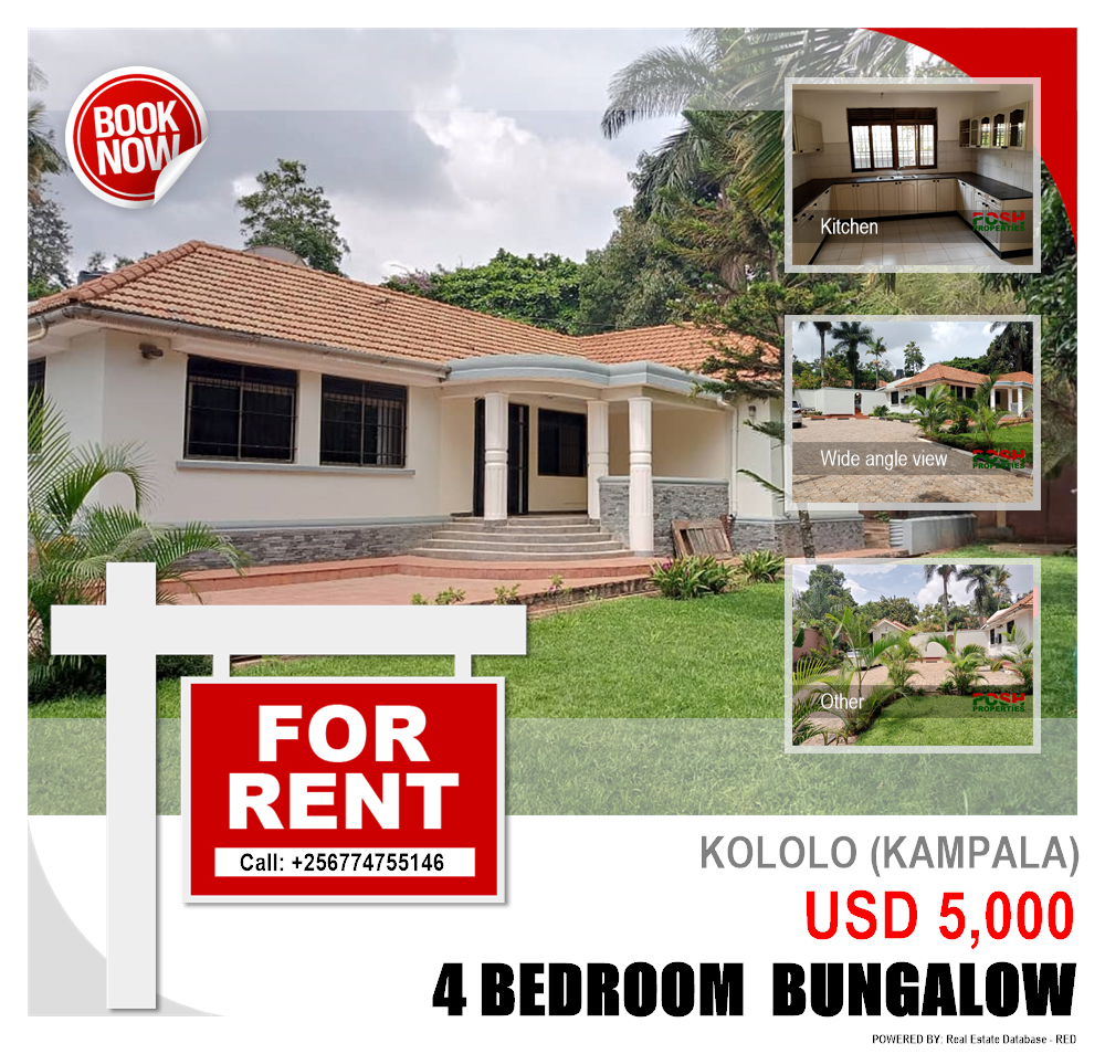 4 bedroom Bungalow  for rent in Kololo Kampala Uganda, code: 190997