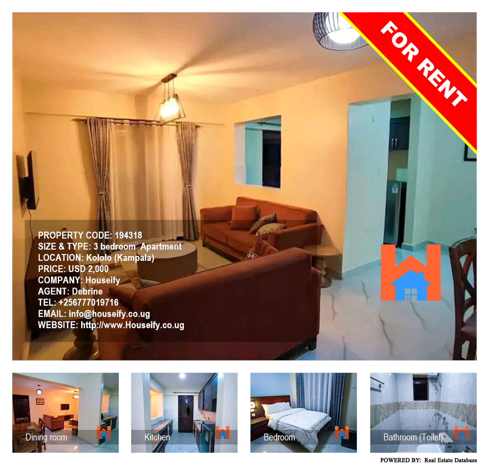 3 bedroom Apartment  for rent in Kololo Kampala Uganda, code: 194318