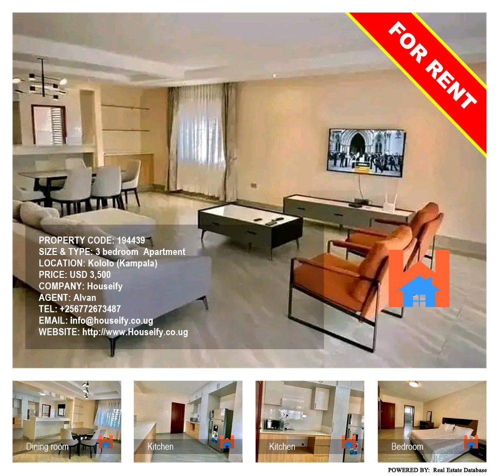 3 bedroom Apartment  for rent in Kololo Kampala Uganda, code: 194439