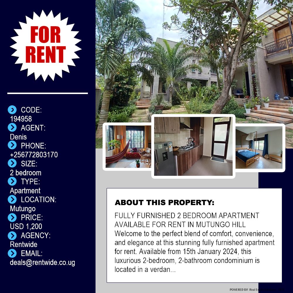 2 bedroom Apartment  for rent in Mutungo Kampala Uganda, code: 194958