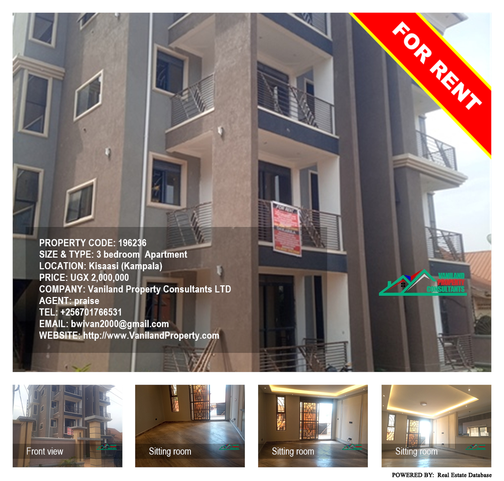 3 bedroom Apartment  for rent in Kisaasi Kampala Uganda, code: 196236