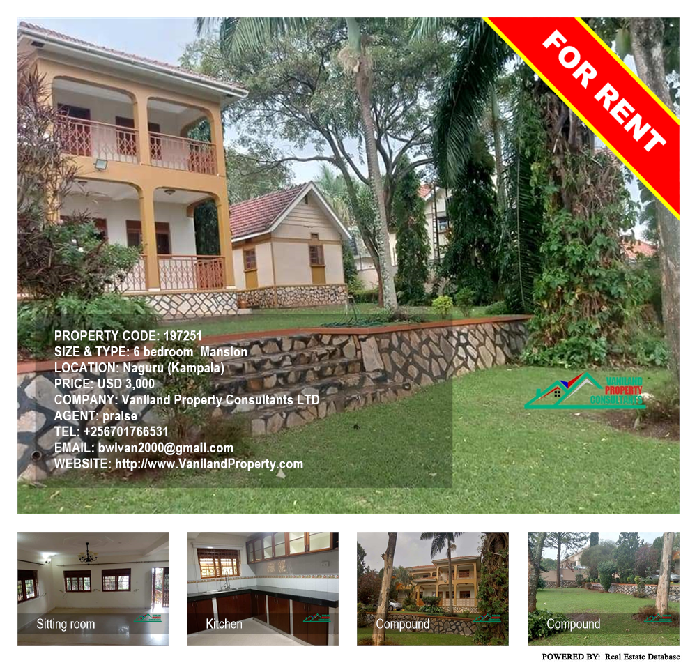 6 bedroom Mansion  for rent in Naguru Kampala Uganda, code: 197251