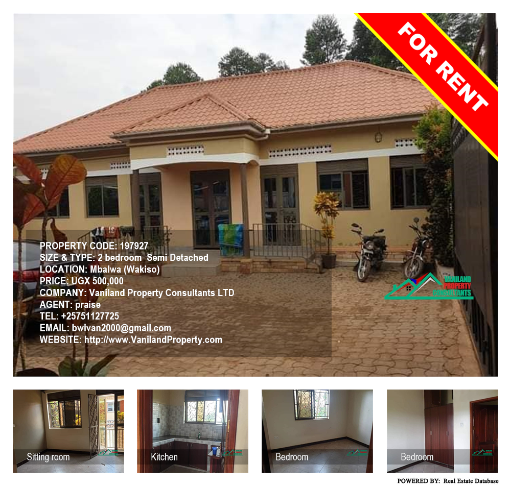 2 bedroom Semi Detached  for rent in Mbalwa Wakiso Uganda, code: 197927