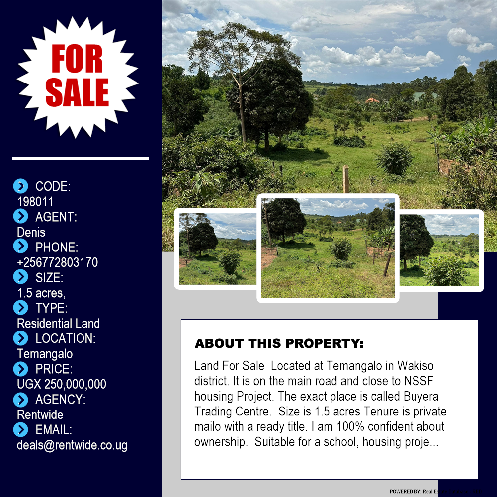 Residential Land  for sale in Temangalo Wakiso Uganda, code: 198011