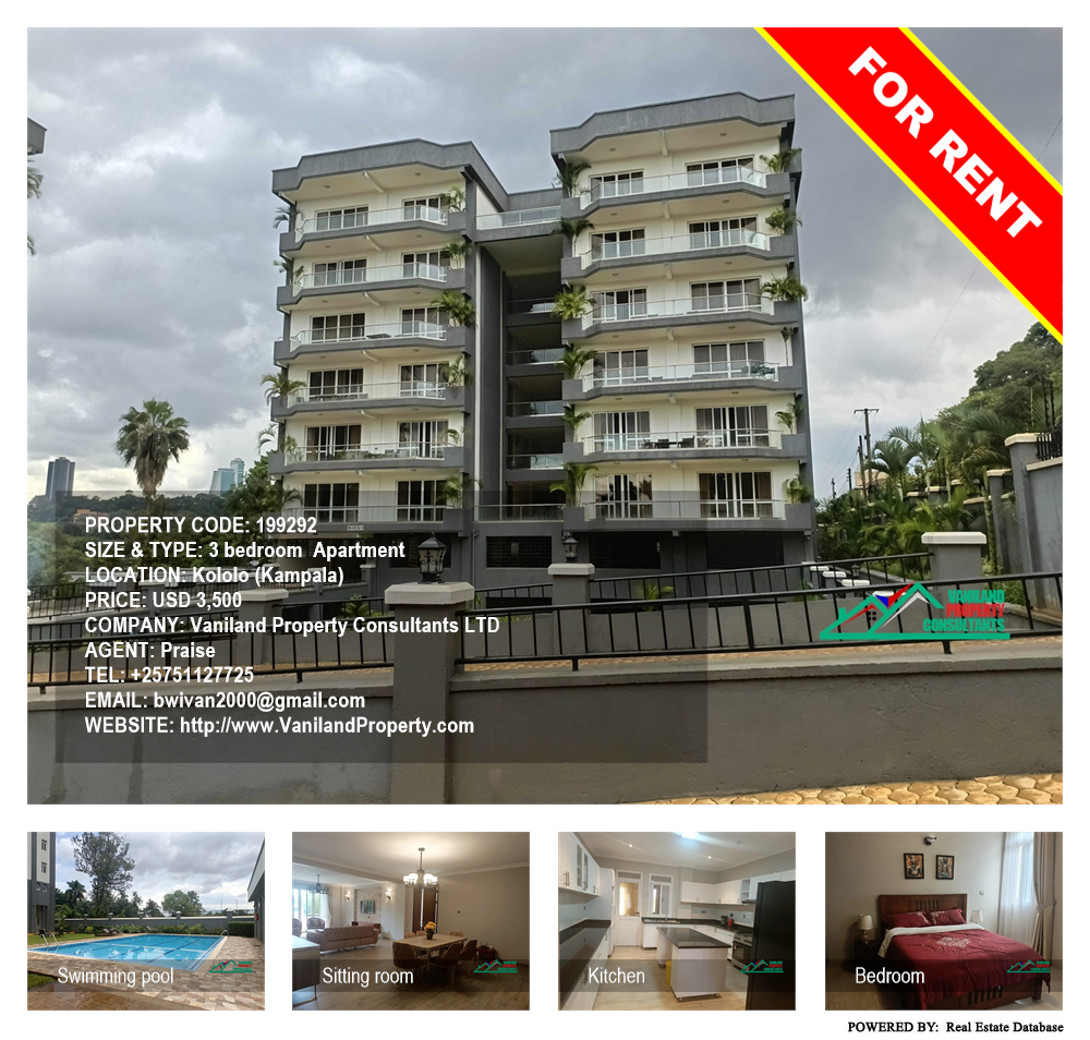 3 bedroom Apartment  for rent in Kololo Kampala Uganda, code: 199292