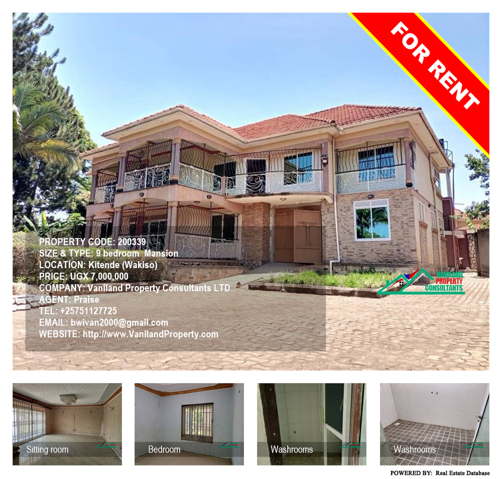 9 bedroom Mansion  for rent in Kitende Wakiso Uganda, code: 200339