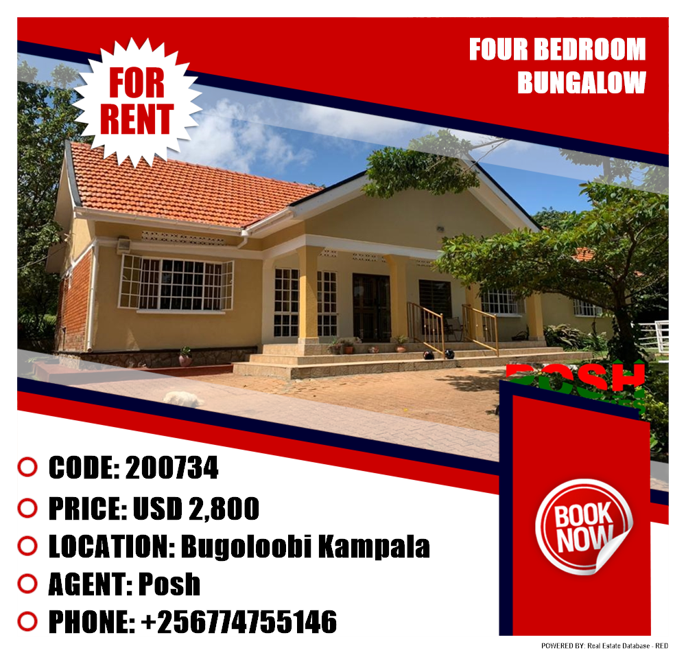 4 bedroom Bungalow  for rent in Bugoloobi Kampala Uganda, code: 200734