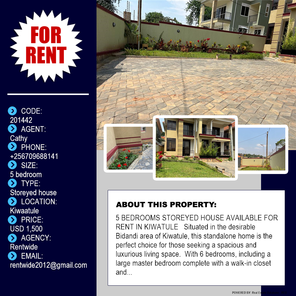 5 bedroom Storeyed house  for rent in Kiwaatule Kampala Uganda, code: 201442