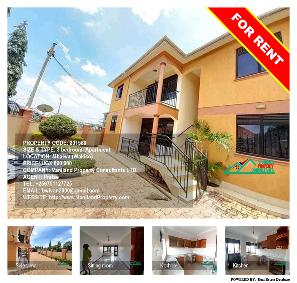 3 bedroom Apartment  for rent in Mbalwa Wakiso Uganda, code: 201580