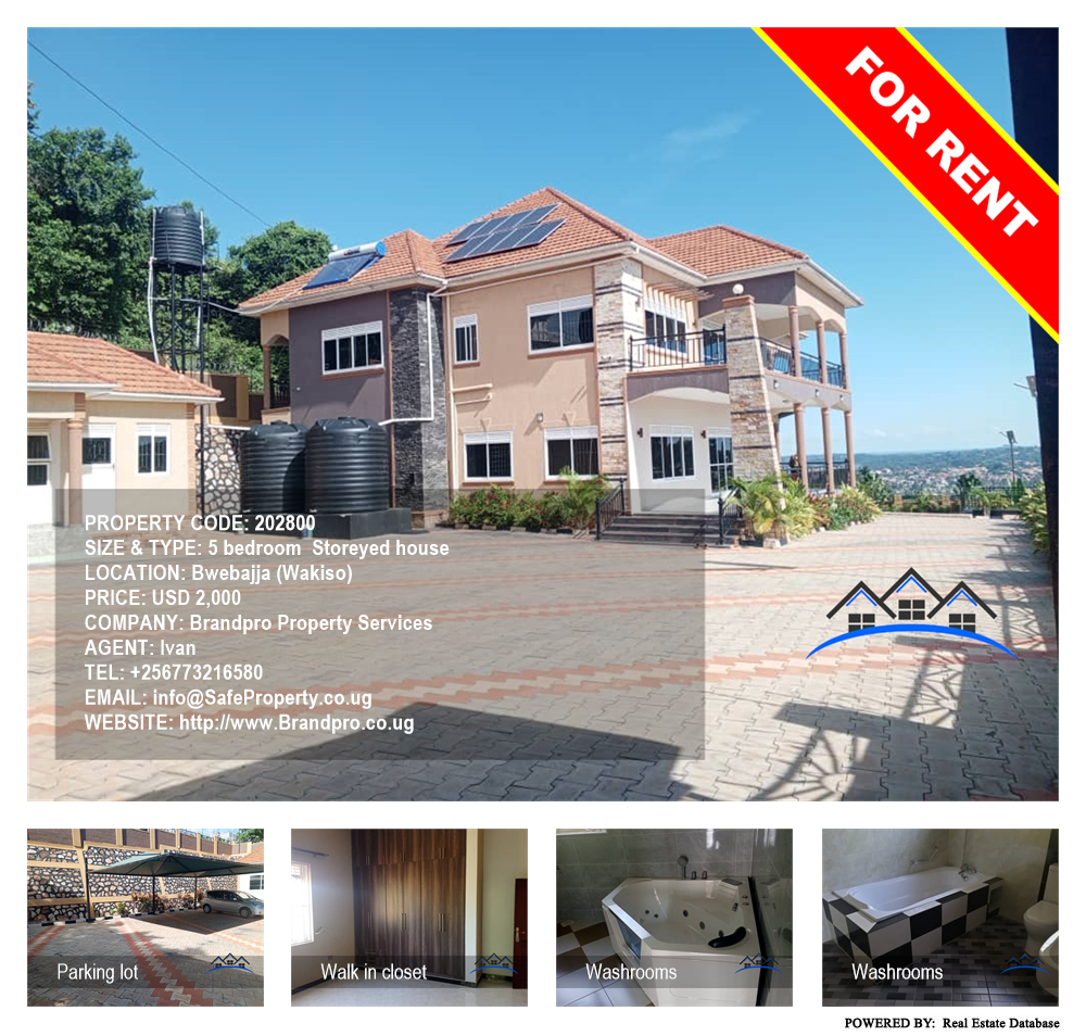 5 bedroom Storeyed house  for rent in Bwebajja Wakiso Uganda, code: 202800