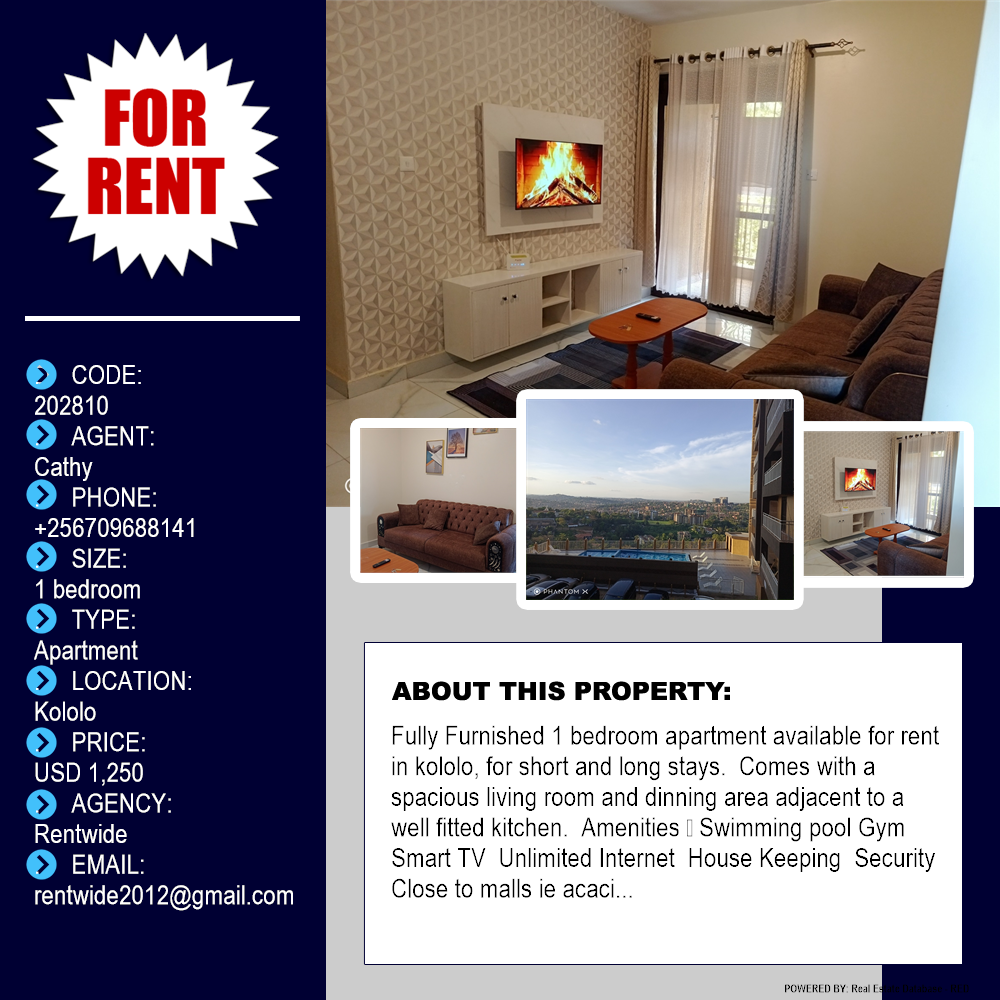 1 bedroom Apartment  for rent in Kololo Kampala Uganda, code: 202810