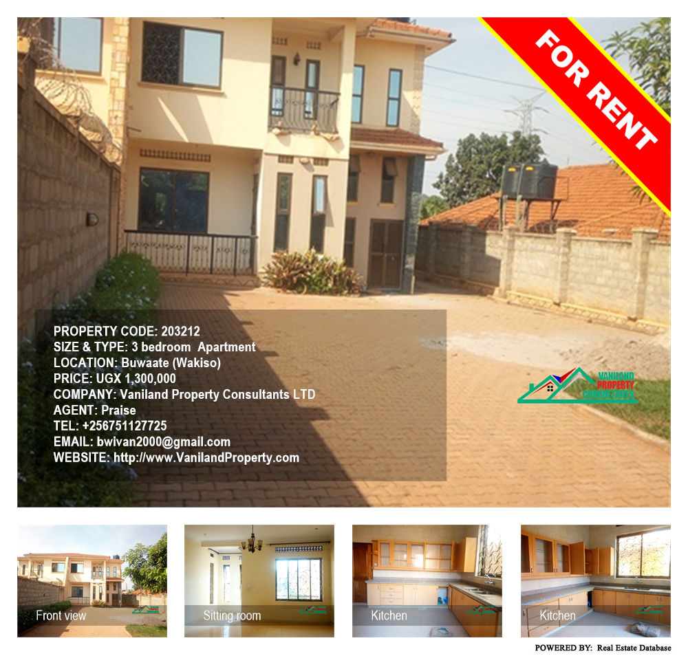 3 bedroom Apartment  for rent in Buwaate Wakiso Uganda, code: 203212