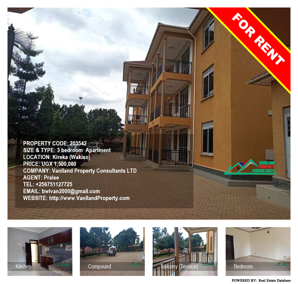 3 bedroom Apartment  for rent in Kireka Wakiso Uganda, code: 203542