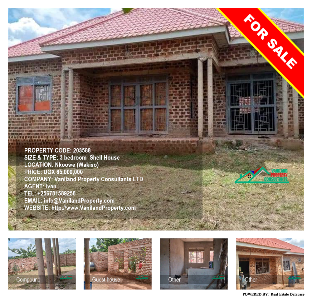 3 bedroom Shell House  for sale in Nkoowe Wakiso Uganda, code: 203588