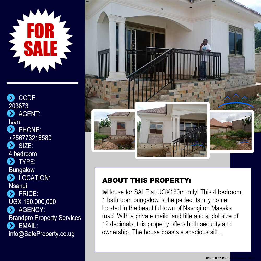 4 bedroom Bungalow  for sale in Nsangi Masaka Uganda, code: 203873