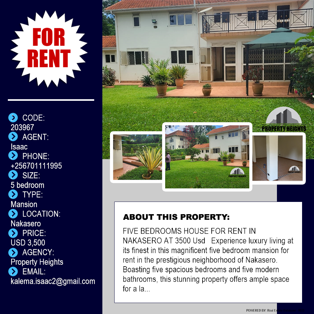 5 bedroom Mansion  for rent in Nakasero Kampala Uganda, code: 203967