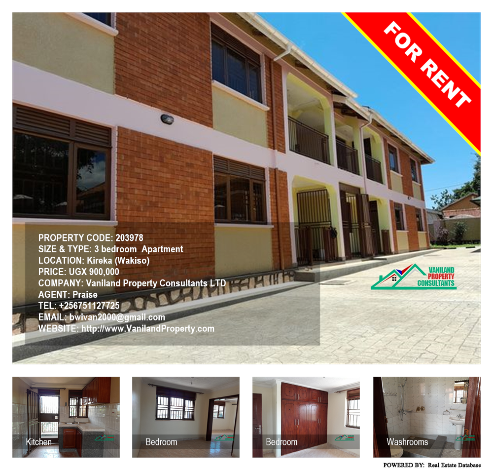 3 bedroom Apartment  for rent in Kireka Wakiso Uganda, code: 203978