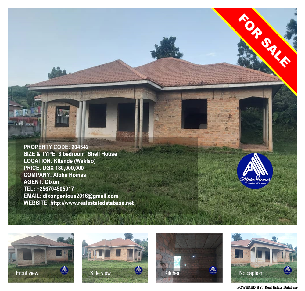 3 bedroom Shell House  for sale in Kitende Wakiso Uganda, code: 204342