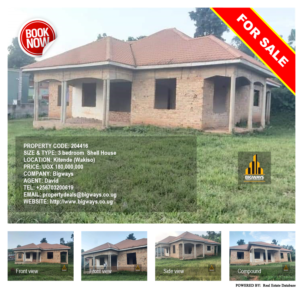 3 bedroom Shell House  for sale in Kitende Wakiso Uganda, code: 204416