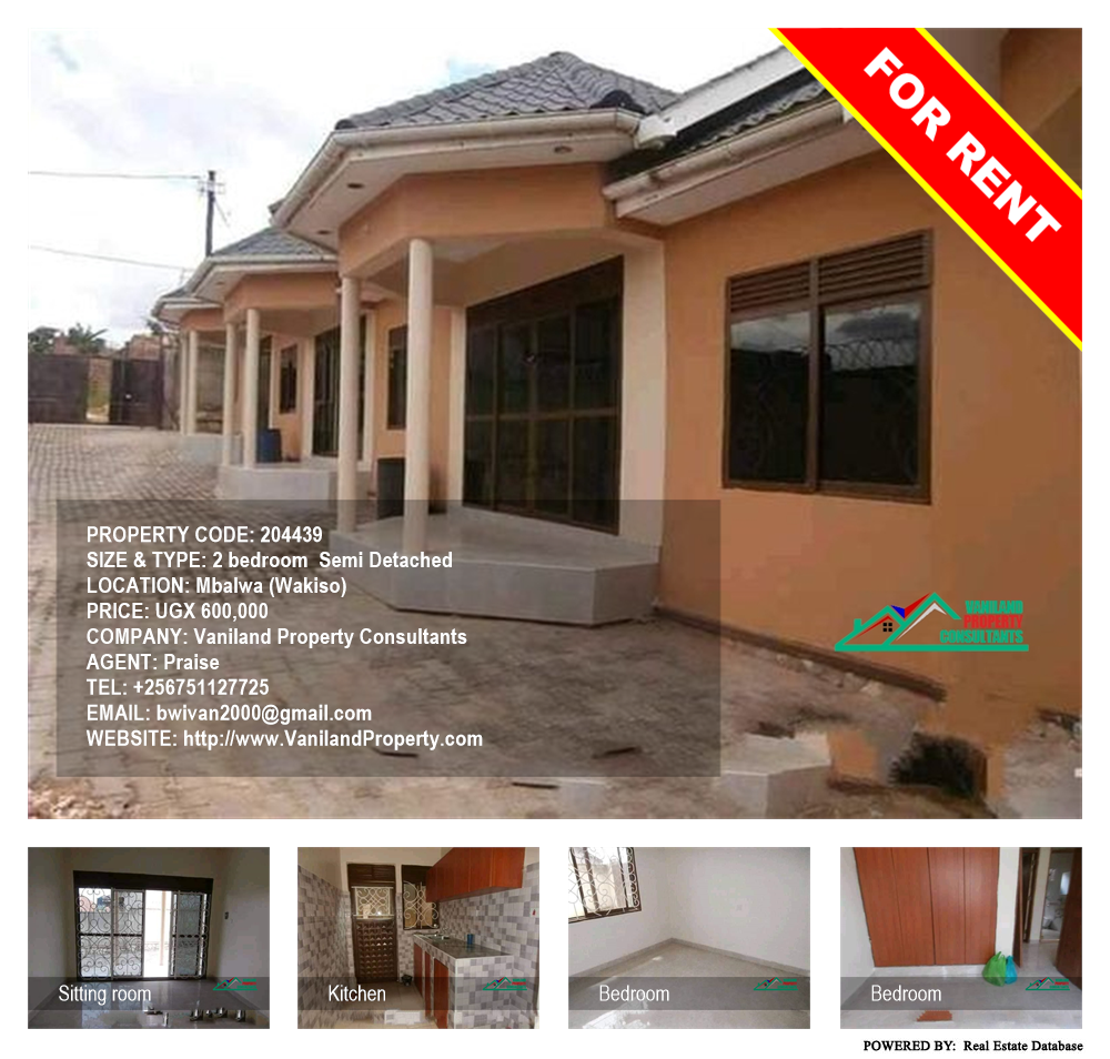 2 bedroom Semi Detached  for rent in Mbalwa Wakiso Uganda, code: 204439