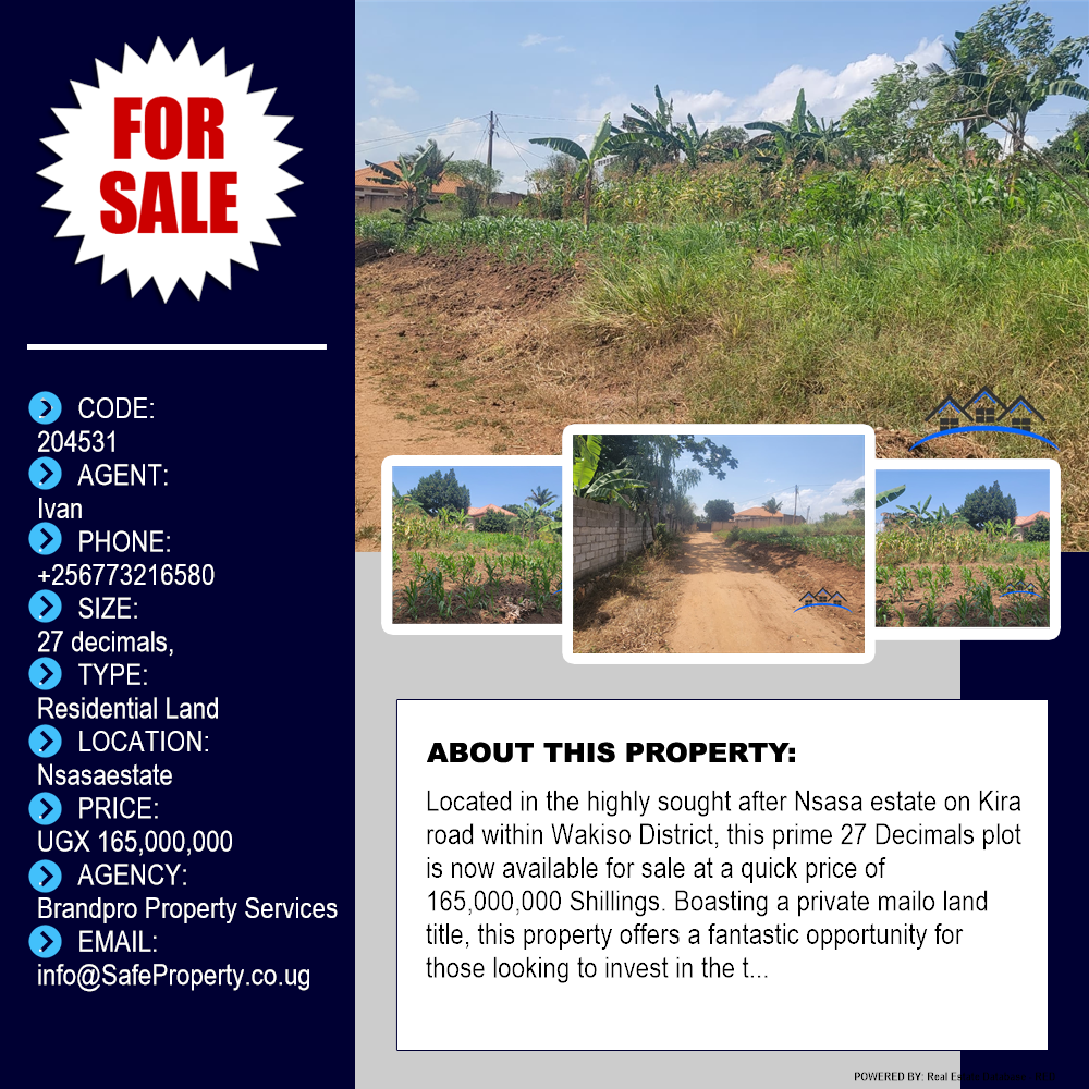 Residential Land  for sale in Nsasaestate Wakiso Uganda, code: 204531