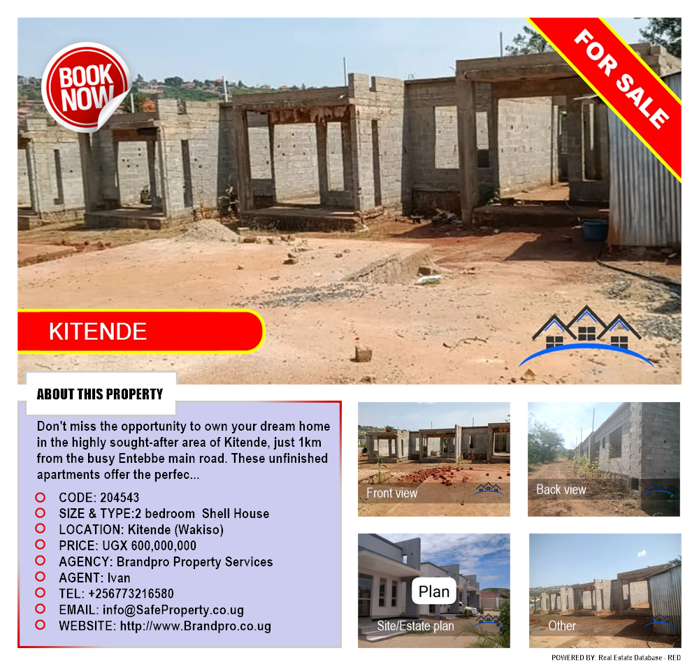 2 bedroom Shell House  for sale in Kitende Wakiso Uganda, code: 204543