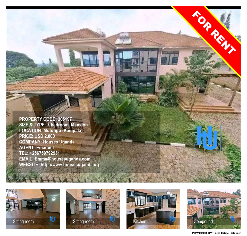 7 bedroom Mansion  for rent in Mutungo Kampala Uganda, code: 205197