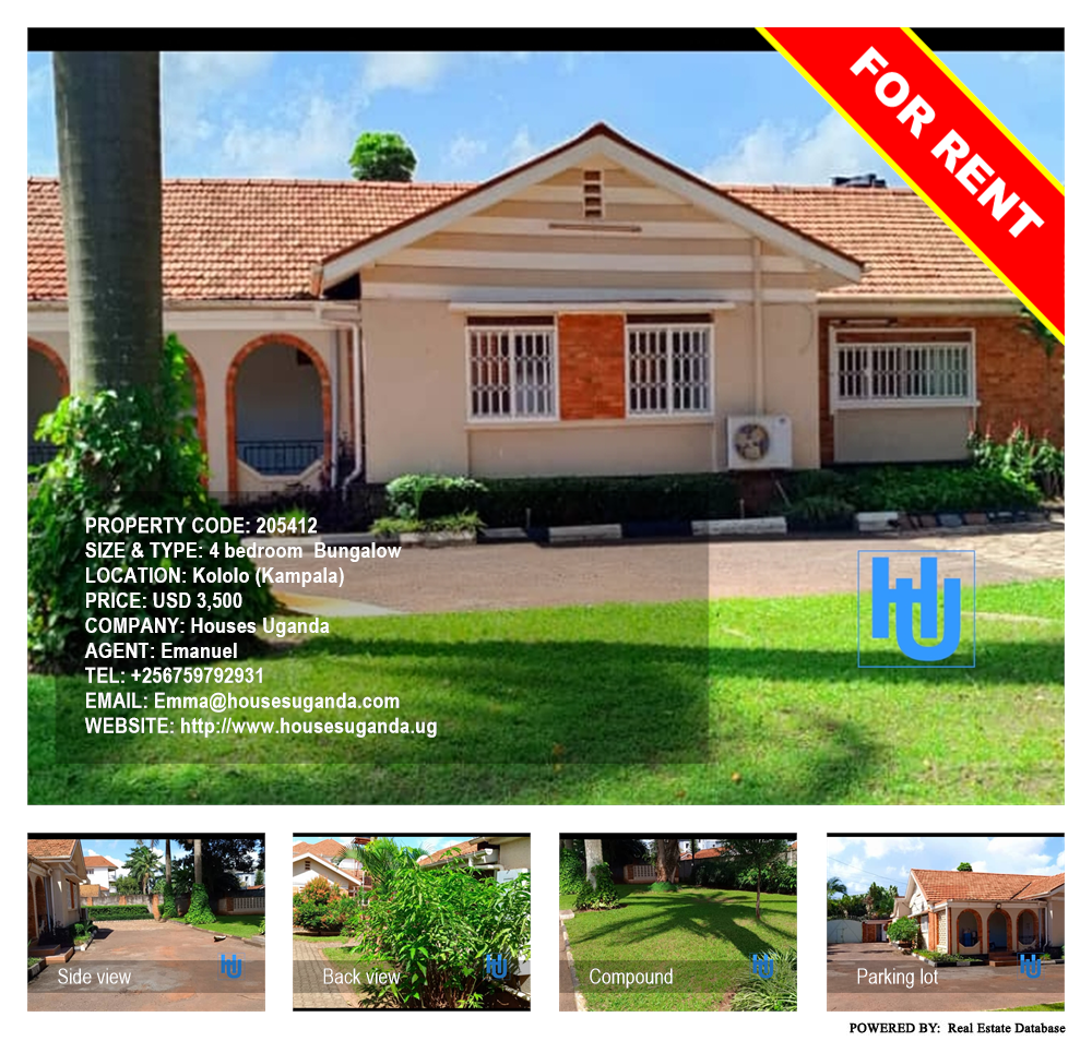 4 bedroom Bungalow  for rent in Kololo Kampala Uganda, code: 205412