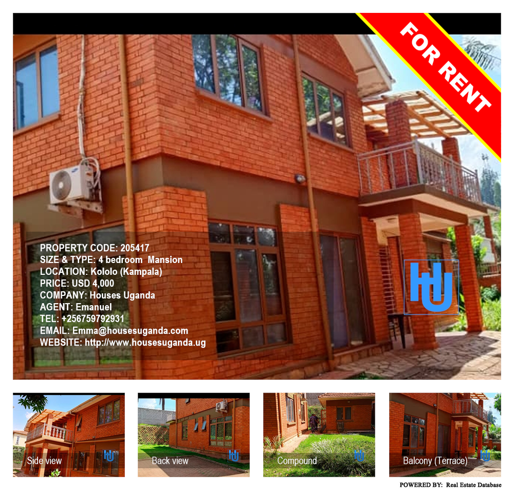 4 bedroom Mansion  for rent in Kololo Kampala Uganda, code: 205417