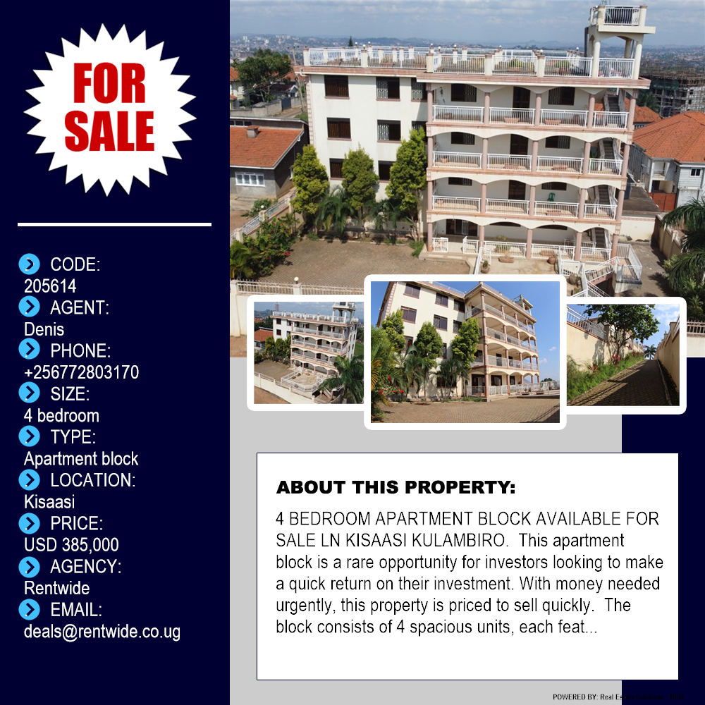 4 bedroom Apartment block  for sale in Kisaasi Kampala Uganda, code: 205614