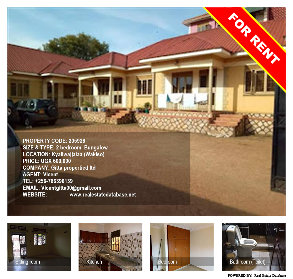 2 bedroom Bungalow  for rent in Kyaliwajjalaa Wakiso Uganda, code: 205926
