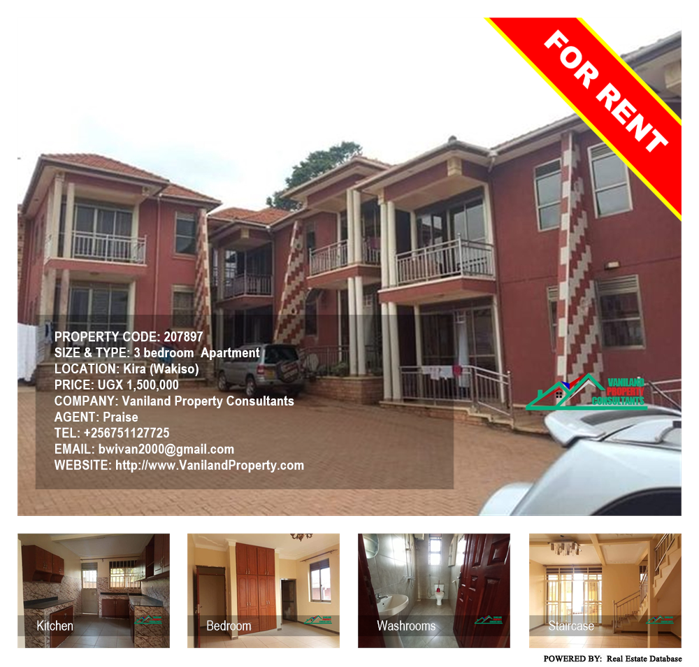 3 bedroom Apartment  for rent in Kira Wakiso Uganda, code: 207897