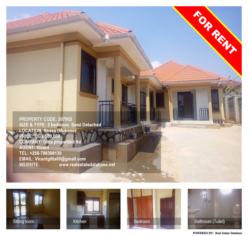 2 bedroom Semi Detached  for rent in Nsasa Mukono Uganda, code: 207952