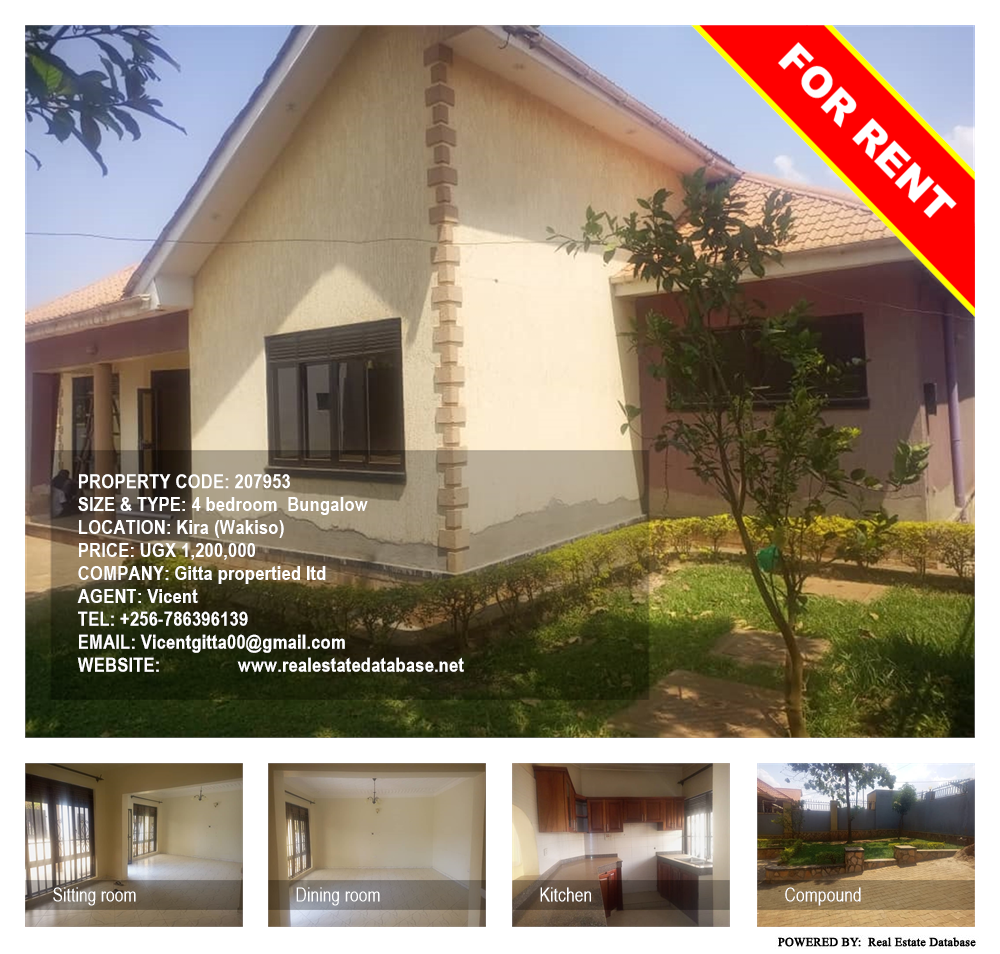 4 bedroom Bungalow  for rent in Kira Wakiso Uganda, code: 207953