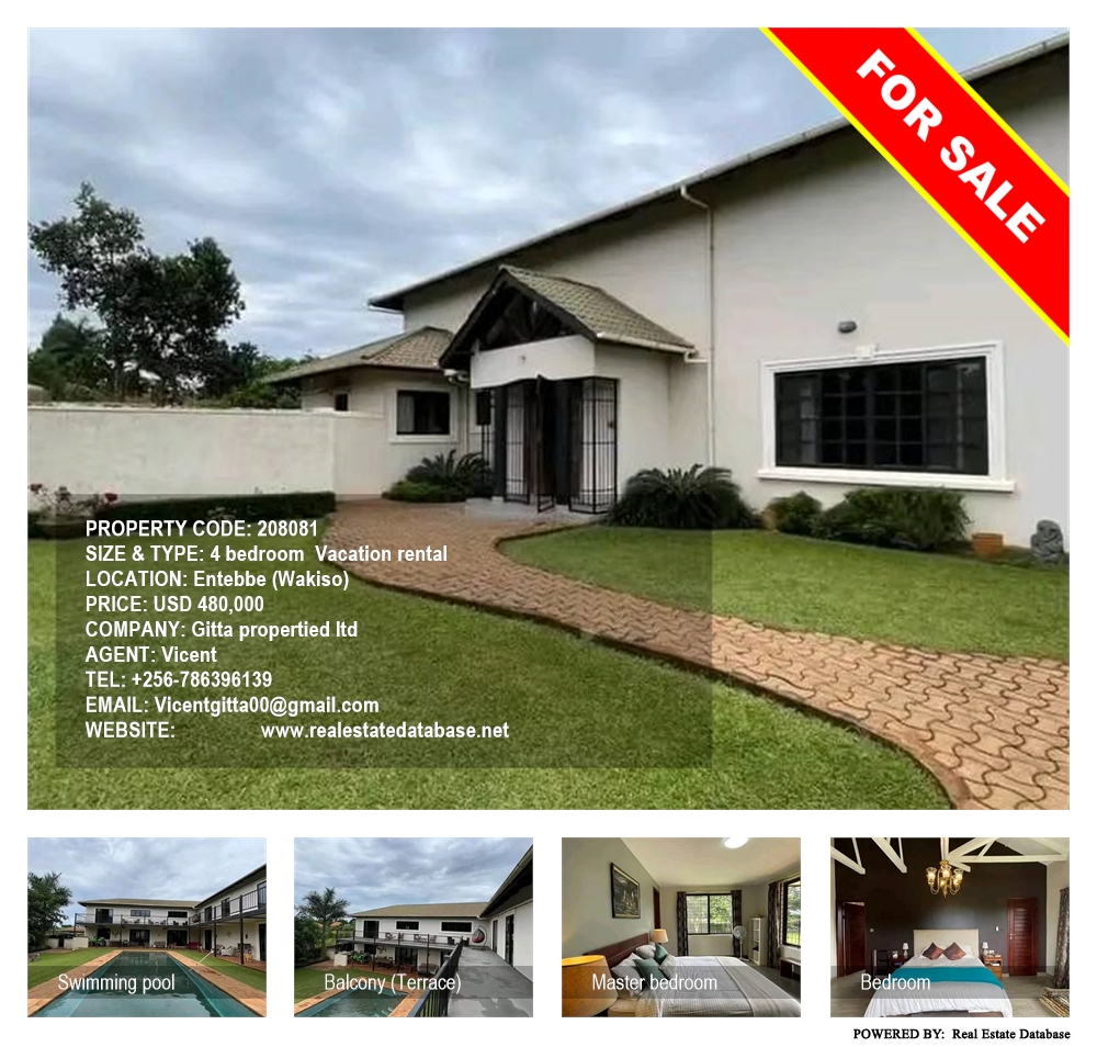 4 bedroom Vacation rental  for sale in Entebbe Wakiso Uganda, code: 208081
