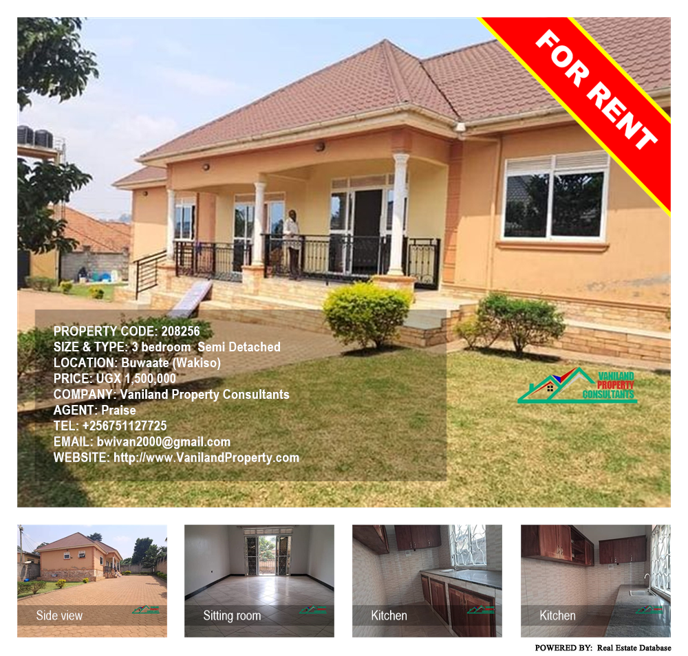 3 bedroom Semi Detached  for rent in Buwaate Wakiso Uganda, code: 208256