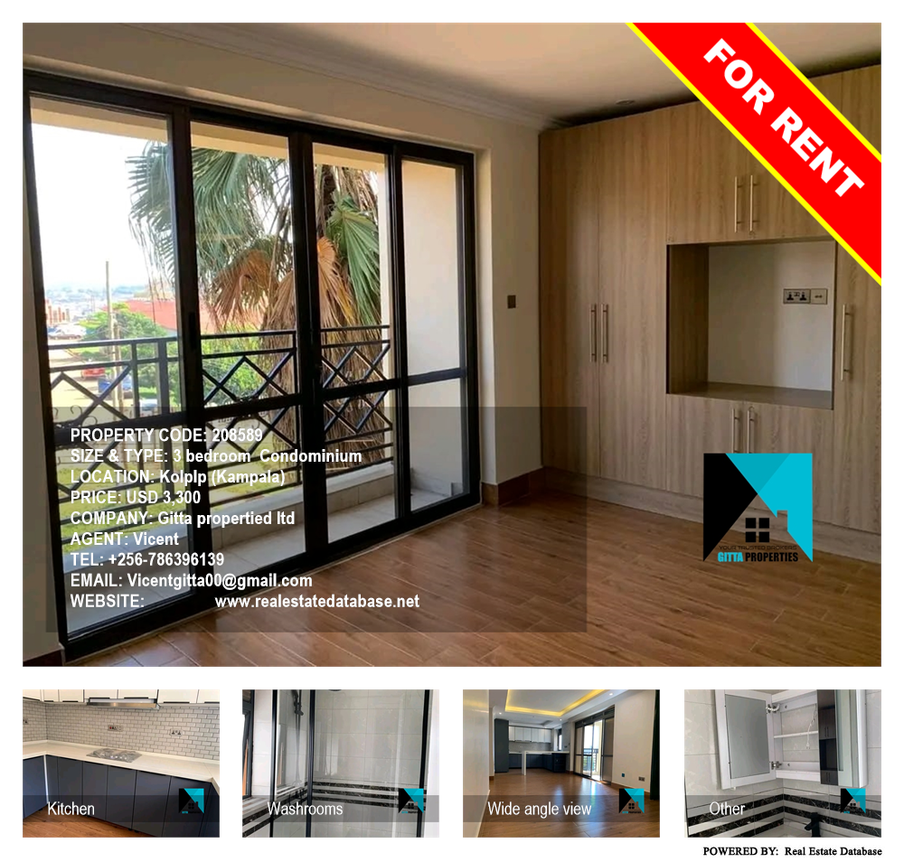 3 bedroom Condominium  for rent in Kolplp Kampala Uganda, code: 208589