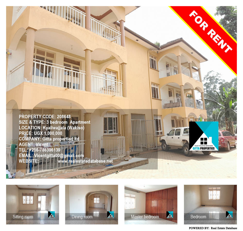 3 bedroom Apartment  for rent in Kyaliwajjala Wakiso Uganda, code: 208648