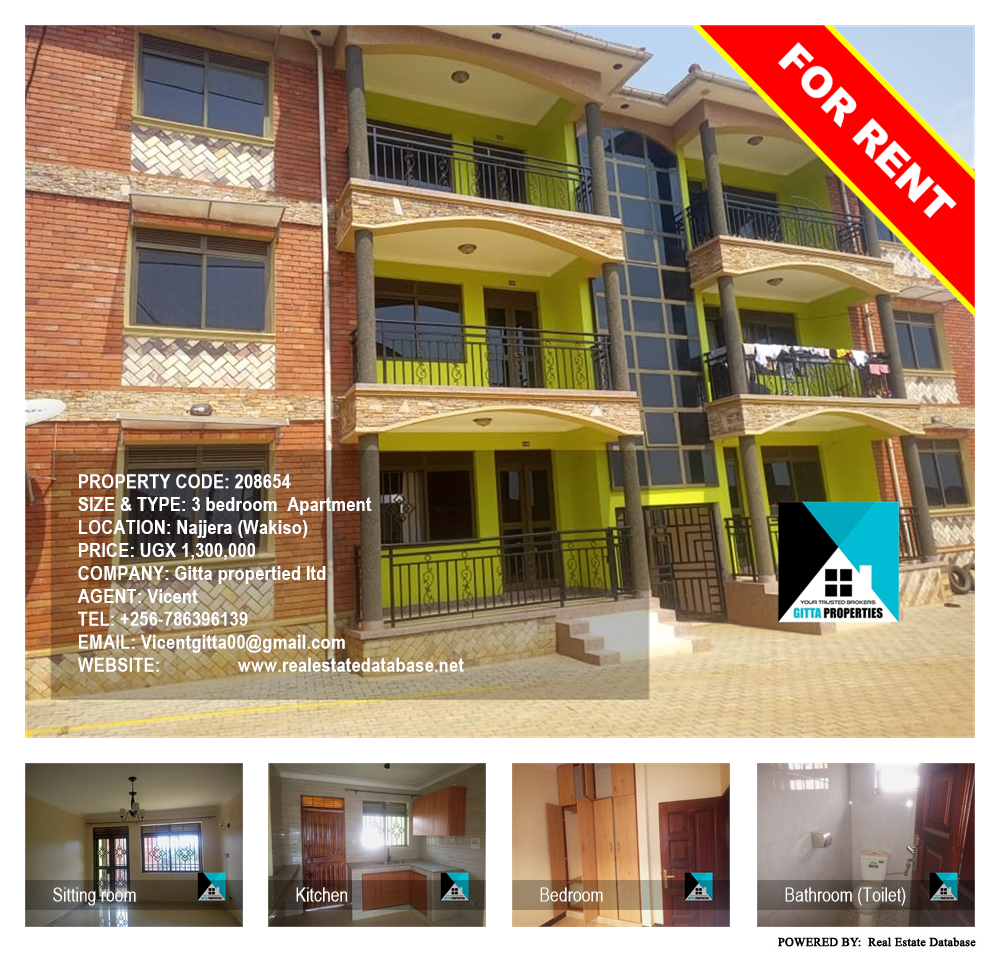 3 bedroom Apartment  for rent in Najjera Wakiso Uganda, code: 208654