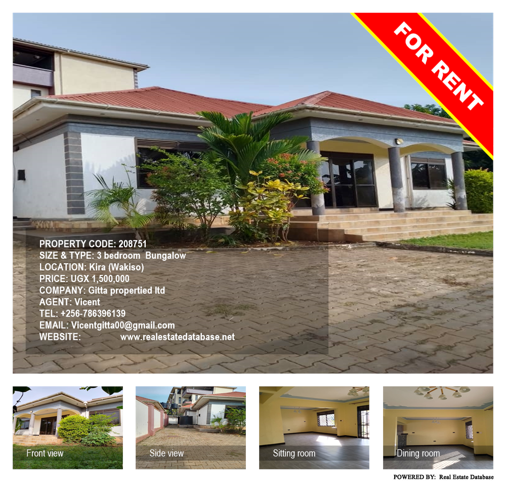 3 bedroom Bungalow  for rent in Kira Wakiso Uganda, code: 208751