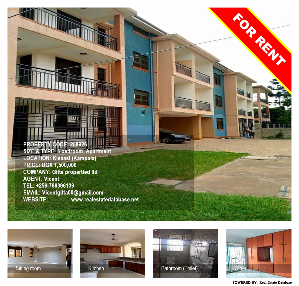 3 bedroom Apartment  for rent in Kisaasi Kampala Uganda, code: 208926