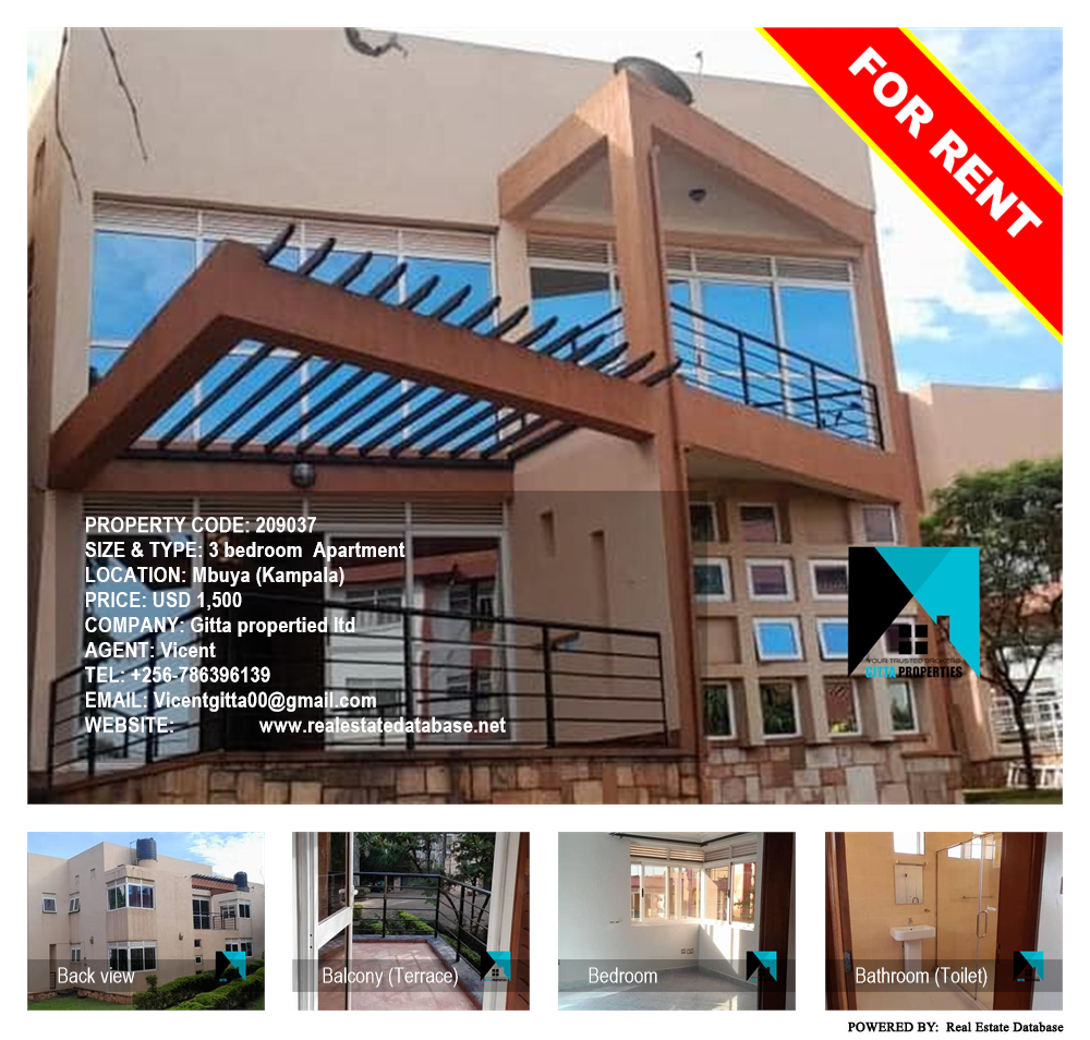 3 bedroom Apartment  for rent in Mbuya Kampala Uganda, code: 209037